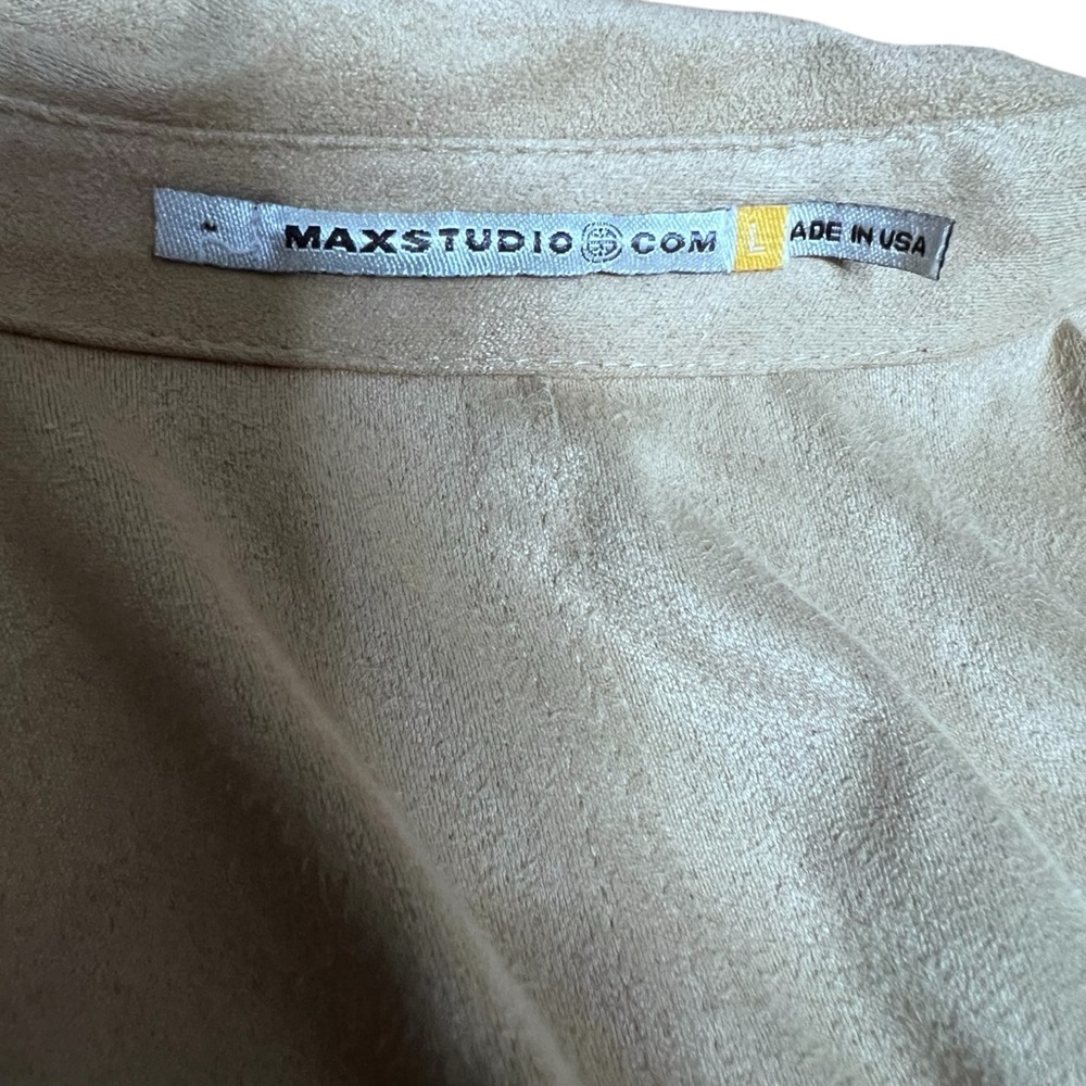 VINTAGE MAXSTUDIO Faux Suede 90s Y2K Beige Chamois Flare Sleeve Blouse SZ: L - Picture 6 of 10